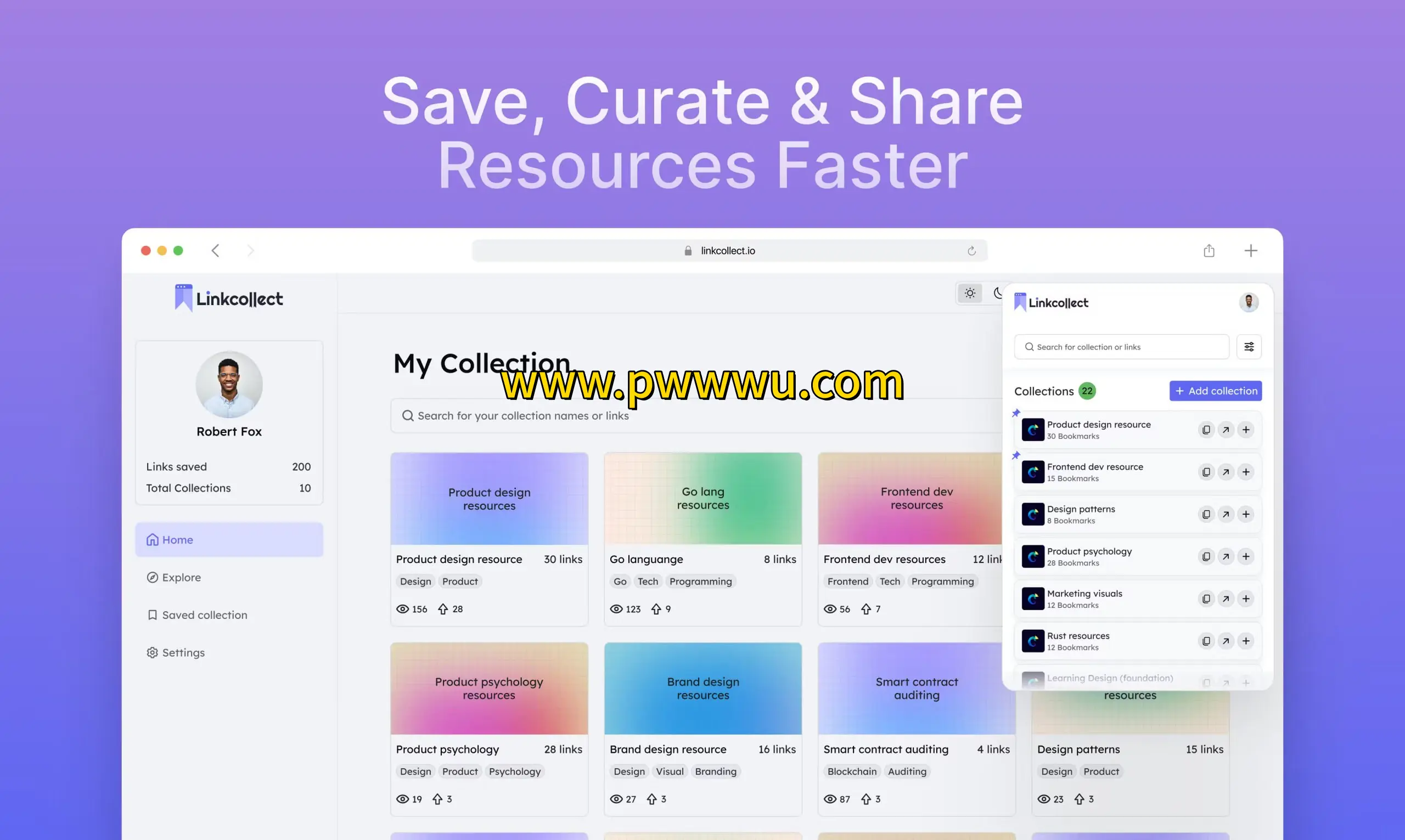 社交化书签平台LinkCollect分享网友网址收藏夹-泡玩网
