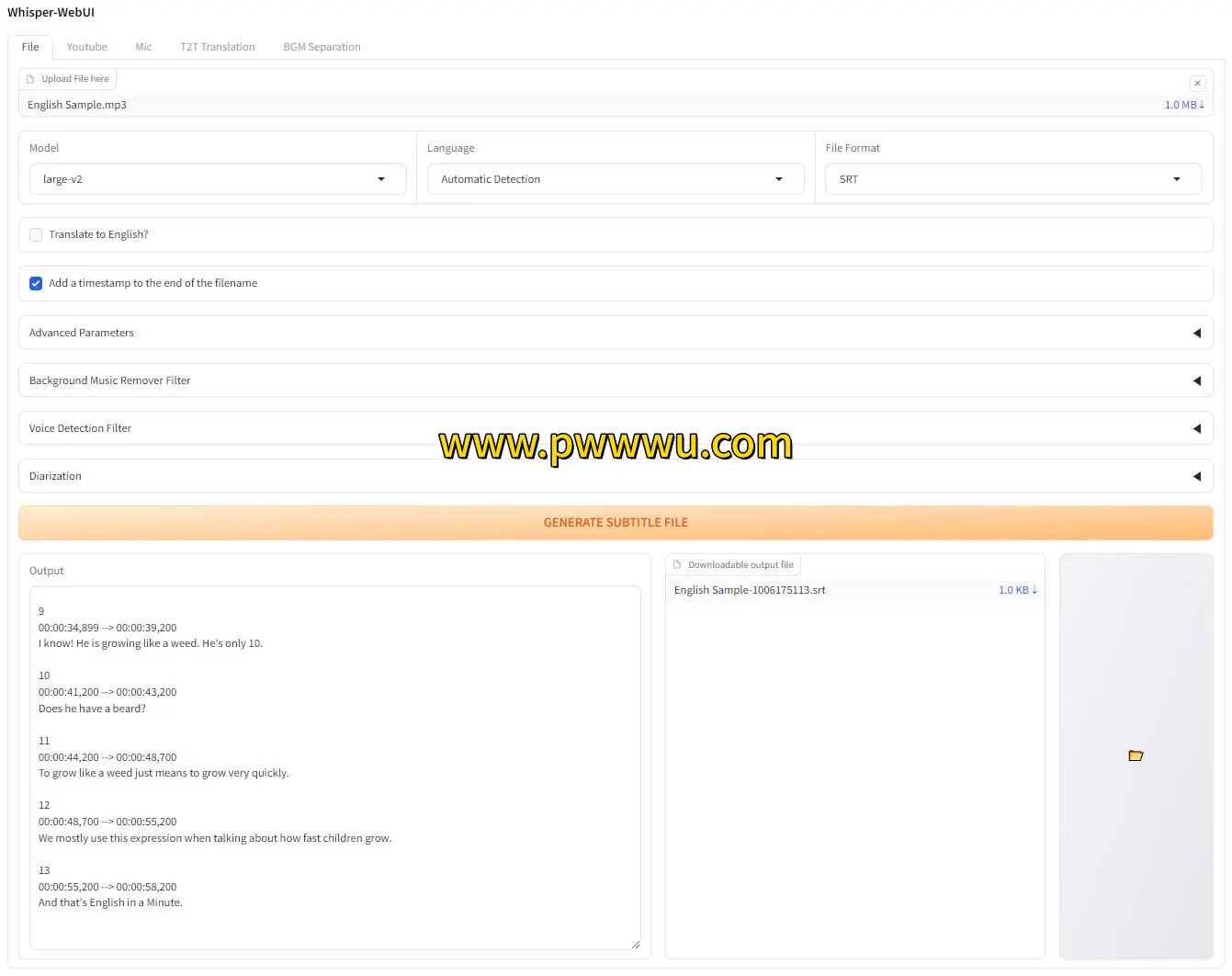 开源音频处理AI Whisper WebUI支持多源字幕生成与翻译-泡玩网