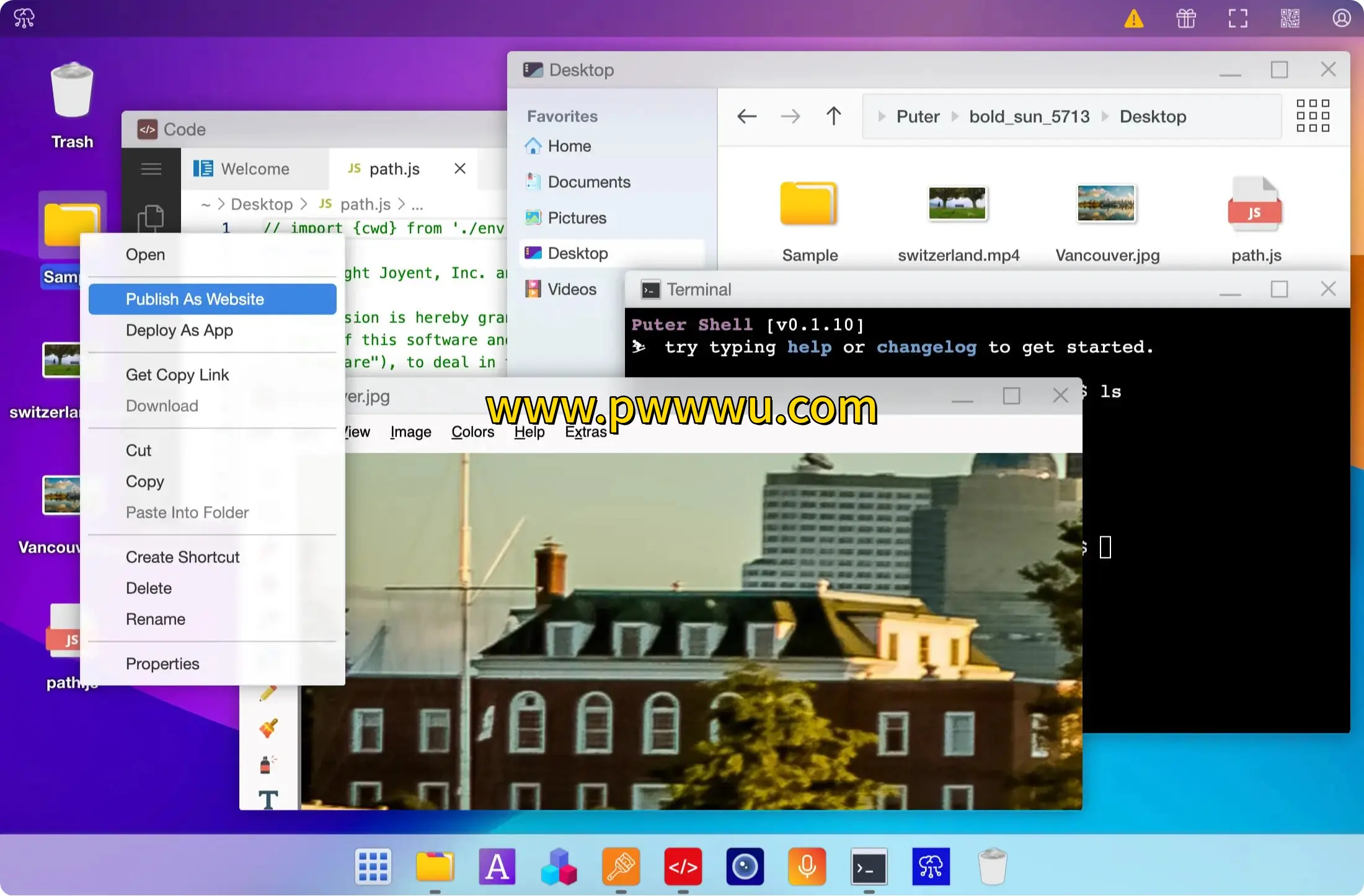 开源操作系统Puter在浏览器中运行可体验VSCode和命令行