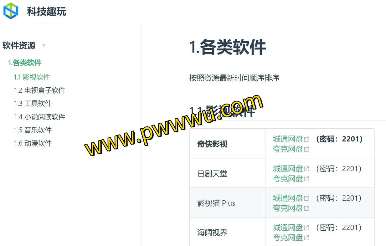 科技趣玩 – 多样化软件资源免费分享，涵盖影视、工具、小说、音乐、动漫