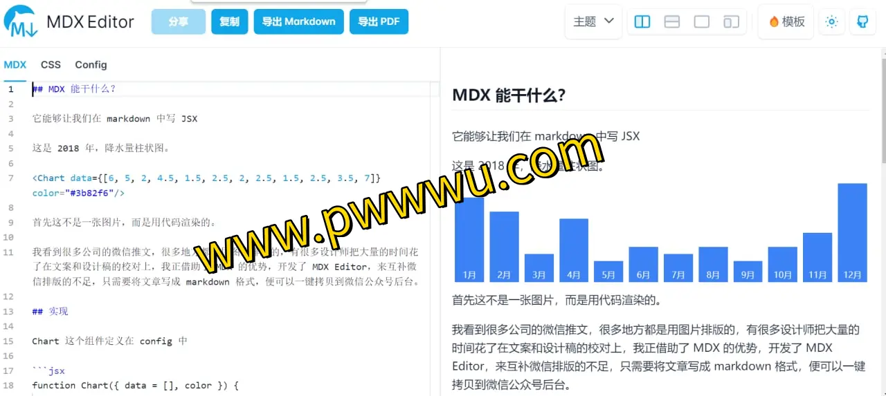 MDX Editor – 微信排版利器，自定义组件与样式，支持Markdown与PDF导出